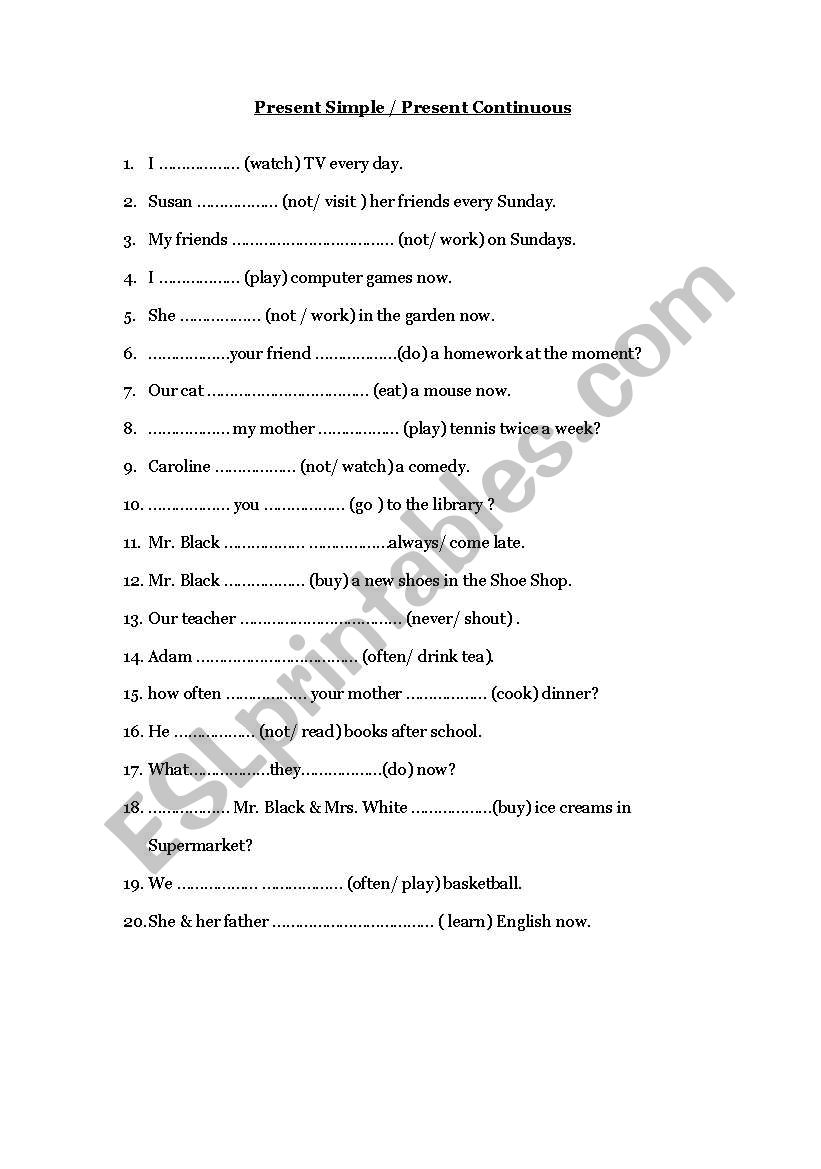 Present Simple / continous worksheet