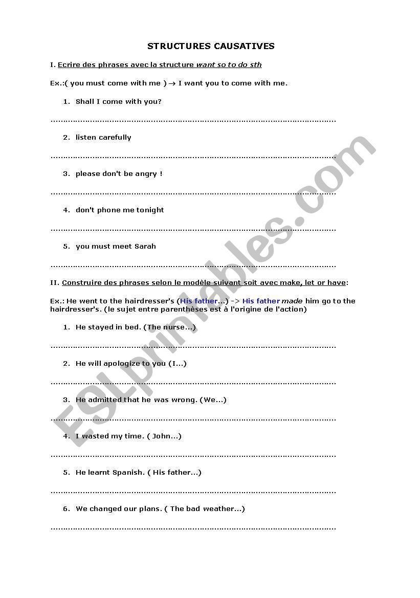 causative  worksheet