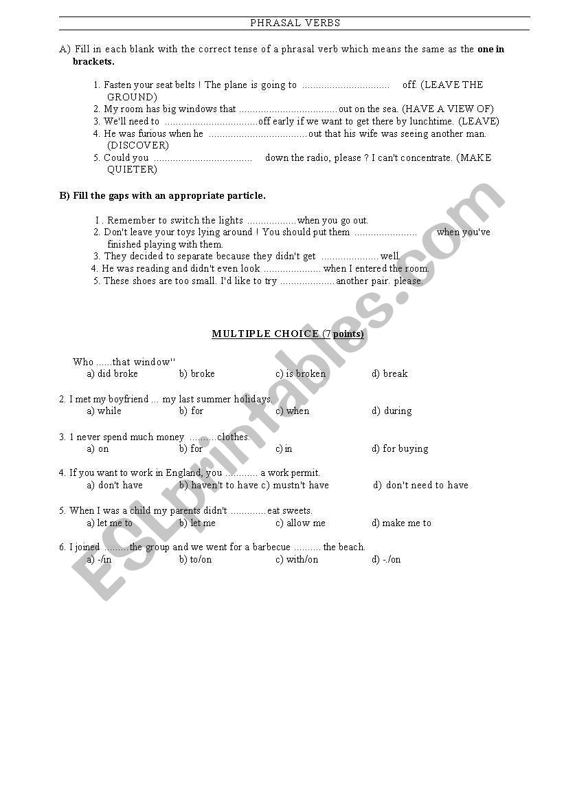 Phrasal verbs, particles and multiple choice