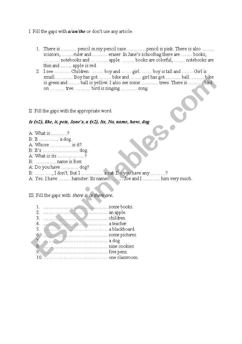 Articles + there is/there are worksheet