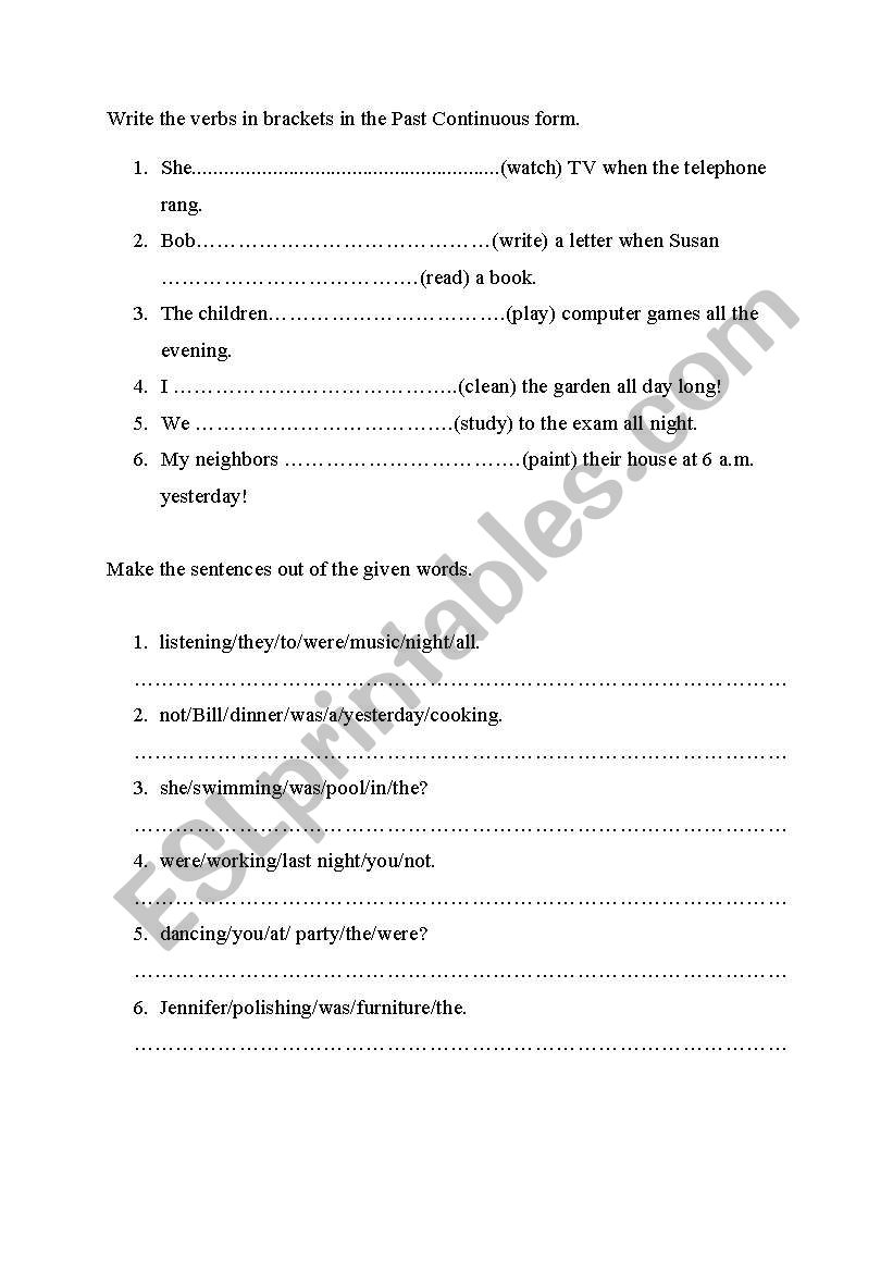 Past Continuous Tense worksheet