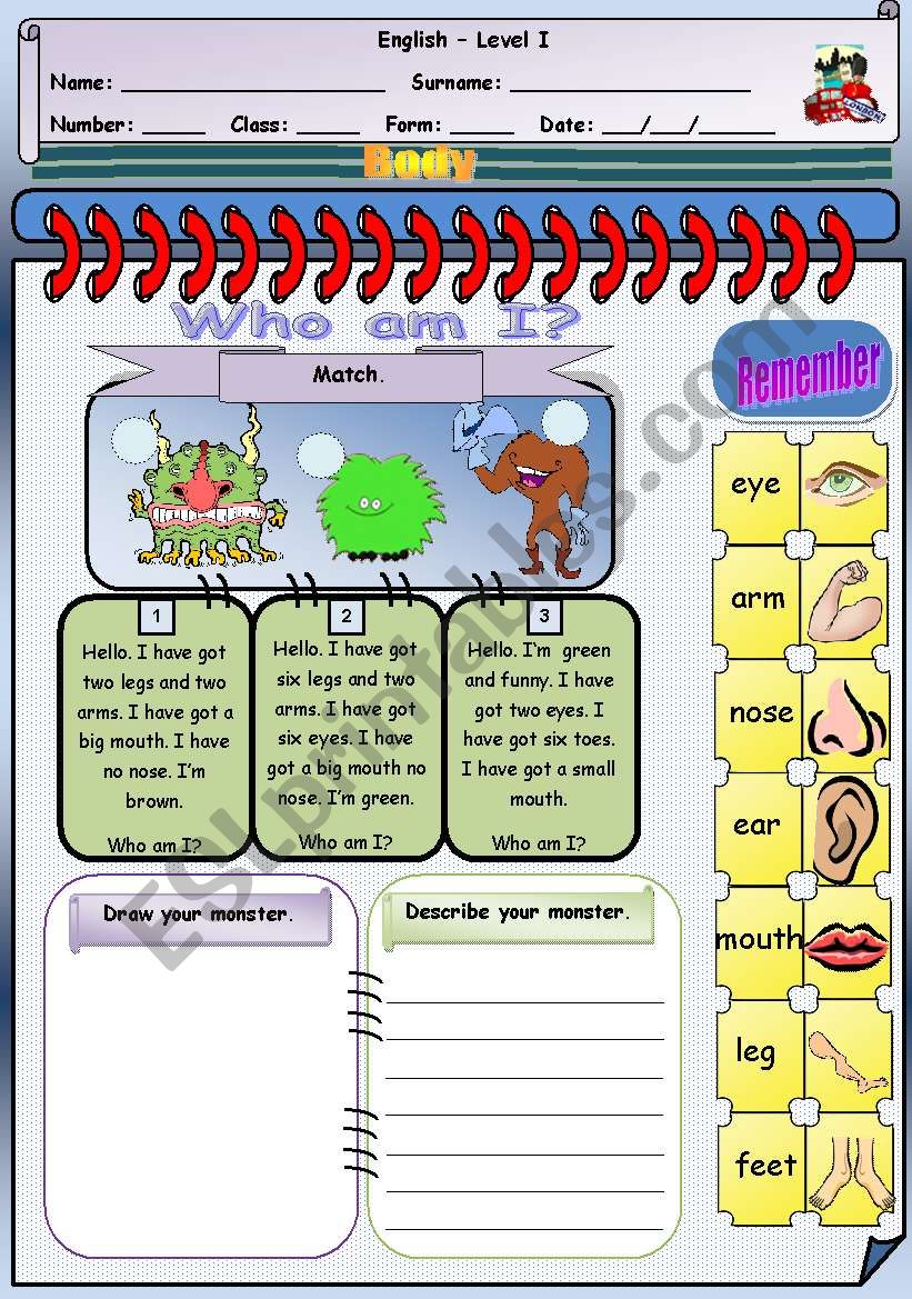 My Monster worksheet