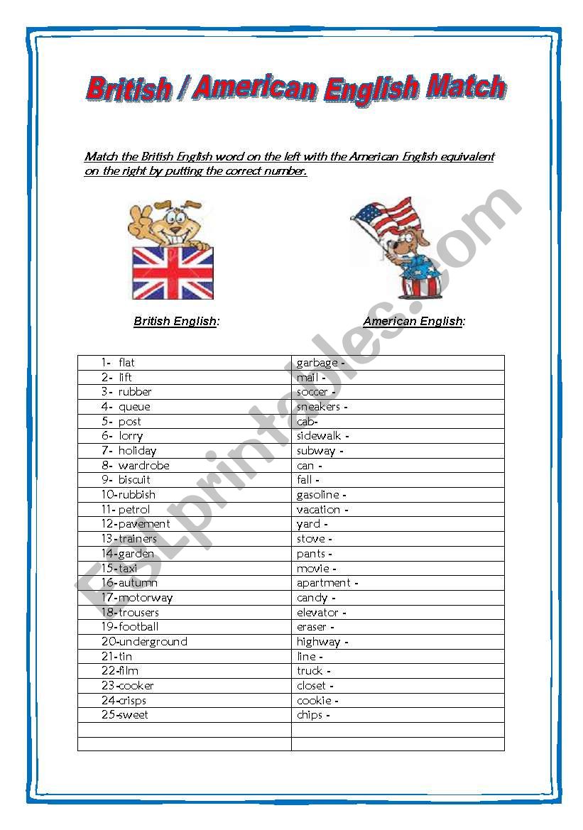 British-American English worksheet