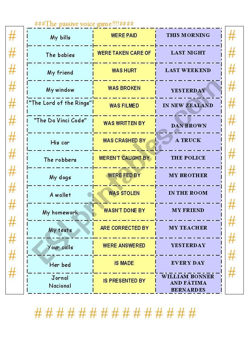 Passive voice- game/ activity worksheet