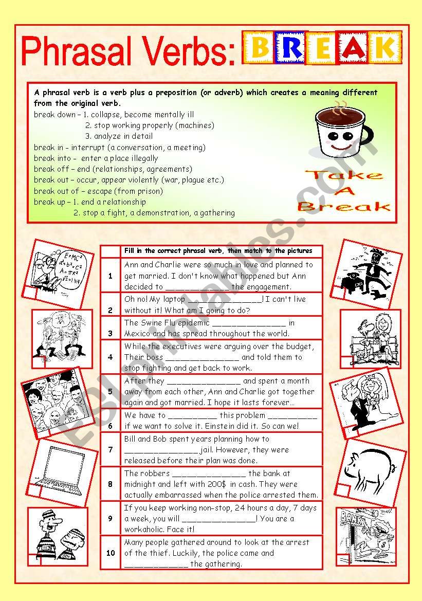 Phrasal verbs (8/10): BREAK worksheet