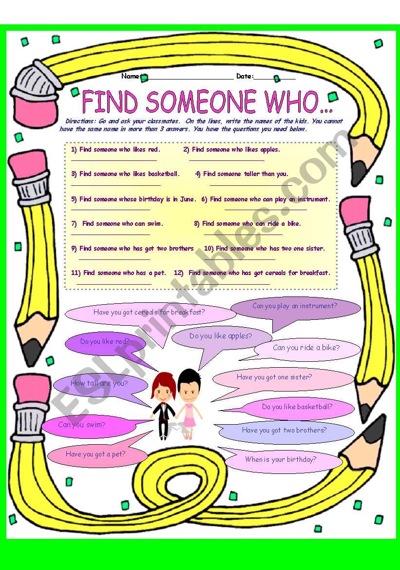 FIND SOMEONE WHO... worksheet