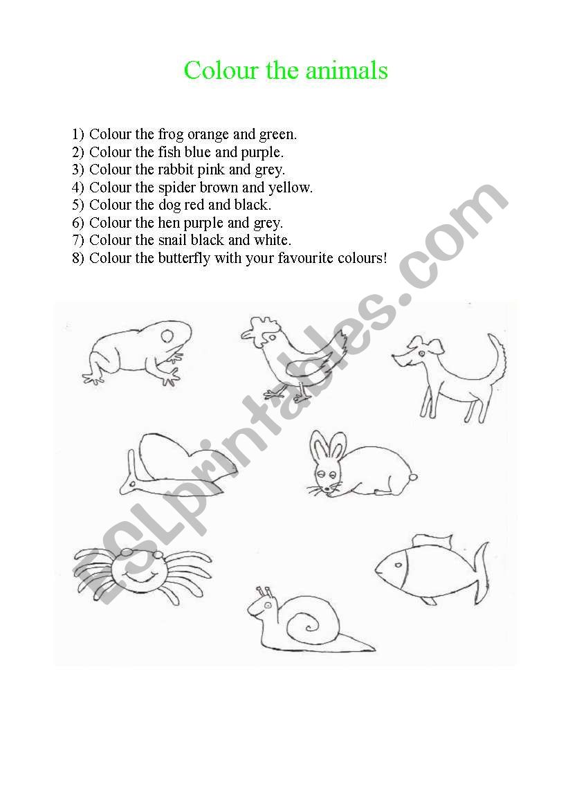 Read and colour the animals worksheet