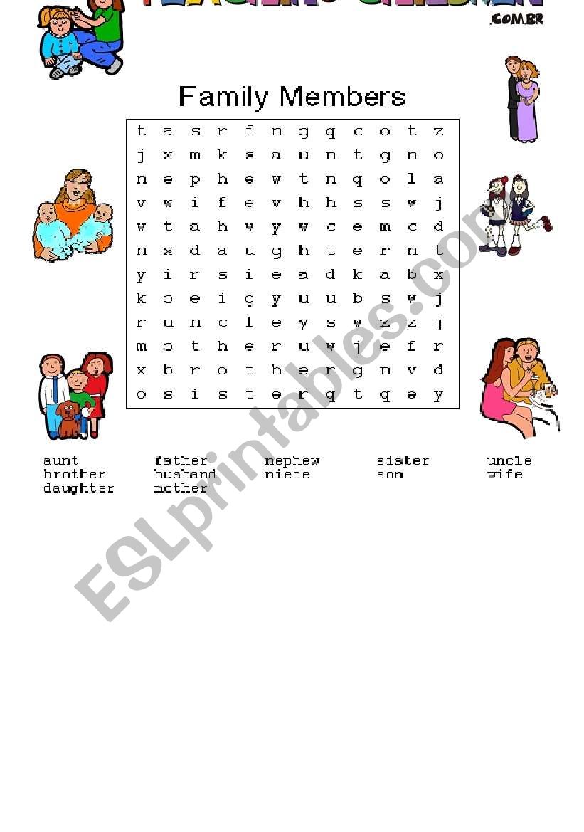 Word Search About Family worksheet