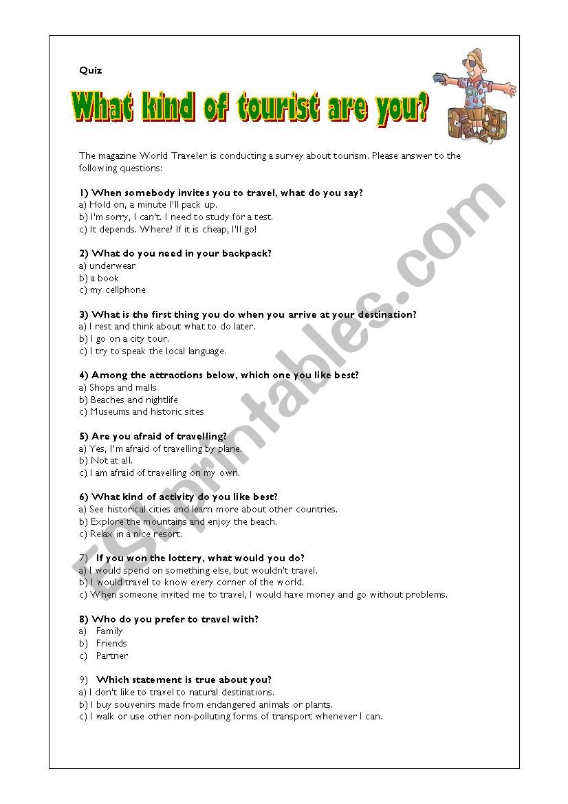 What kind of tourist are you? worksheet