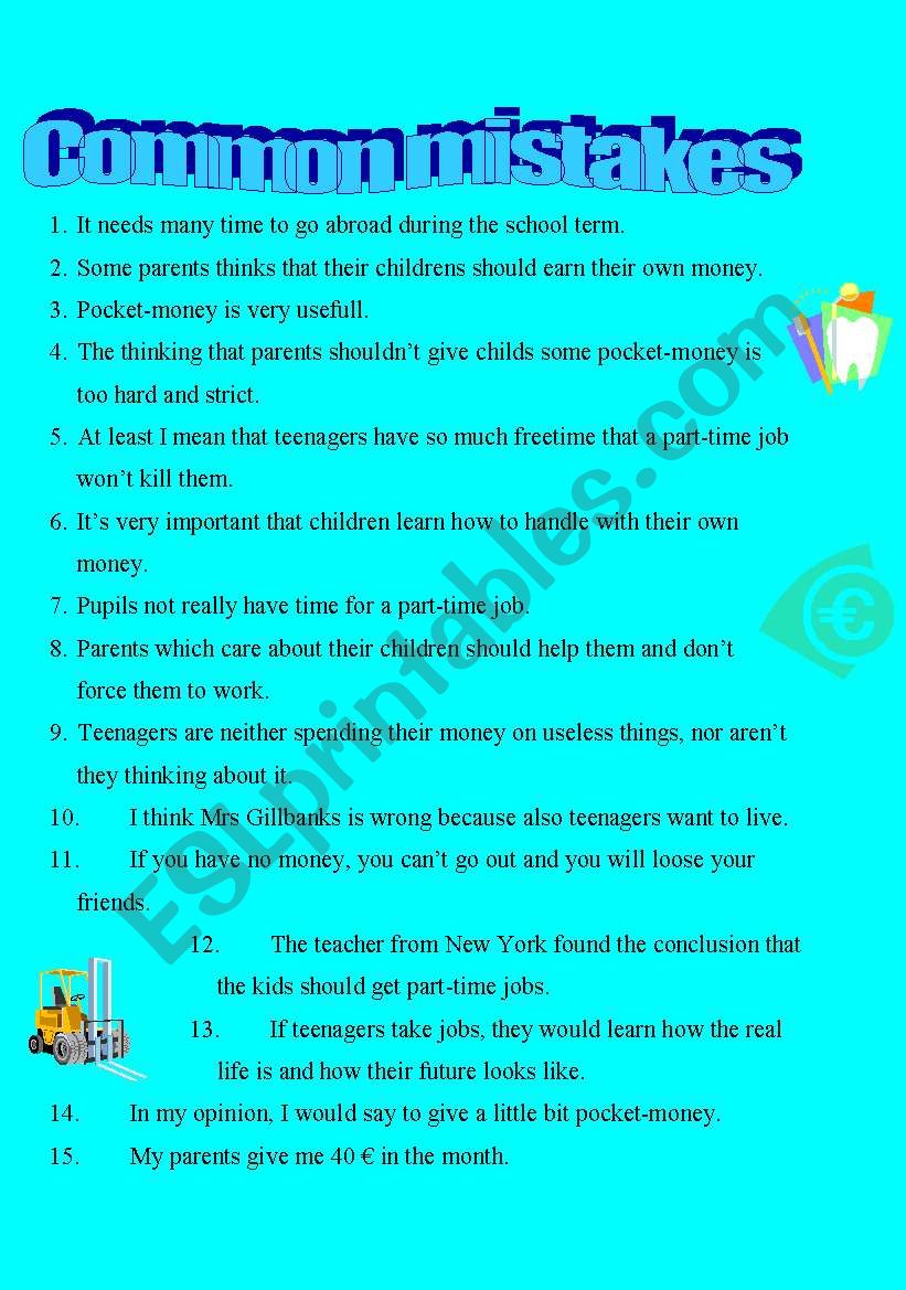 Common mistakes with key worksheet