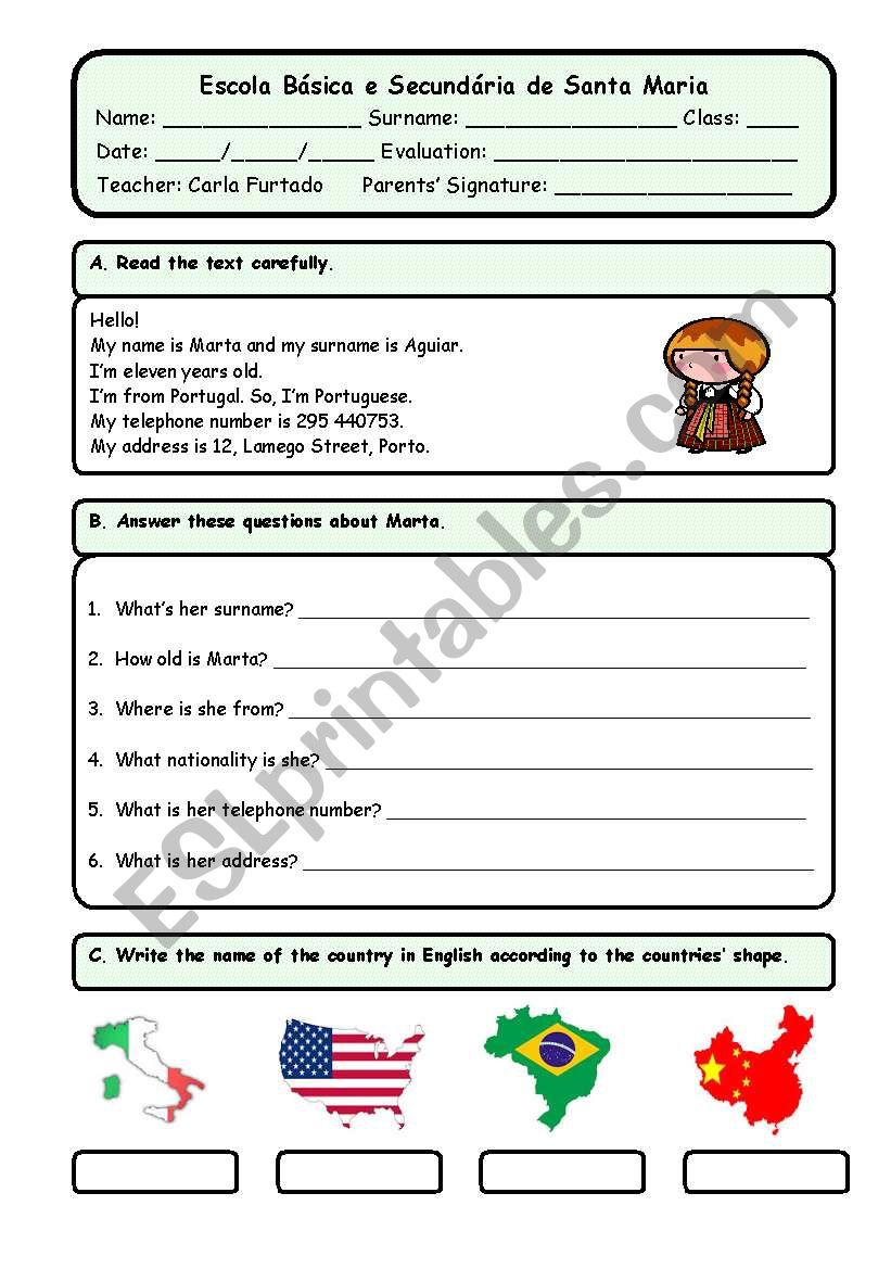 5th grade test worksheet