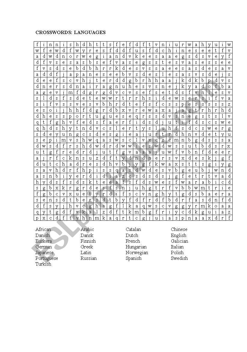 Crossword: Languages worksheet