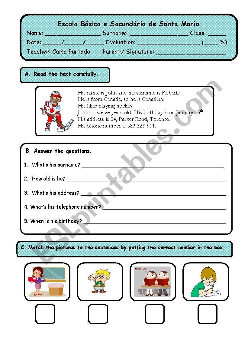 test 5th grade worksheet