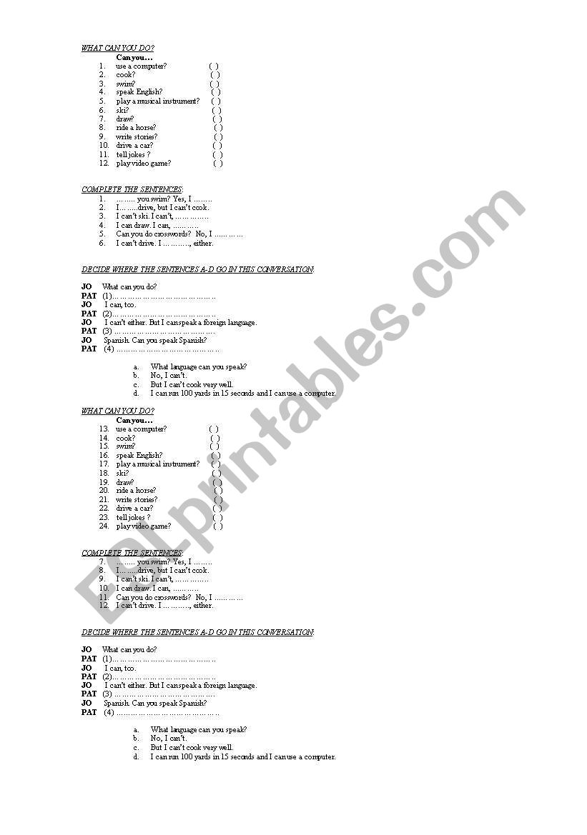 can X cant worksheet