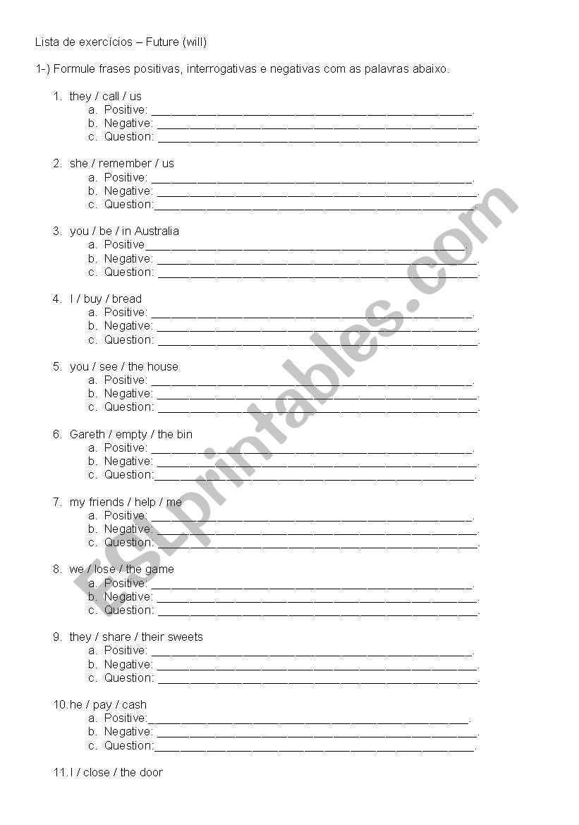 Future (will) worksheet