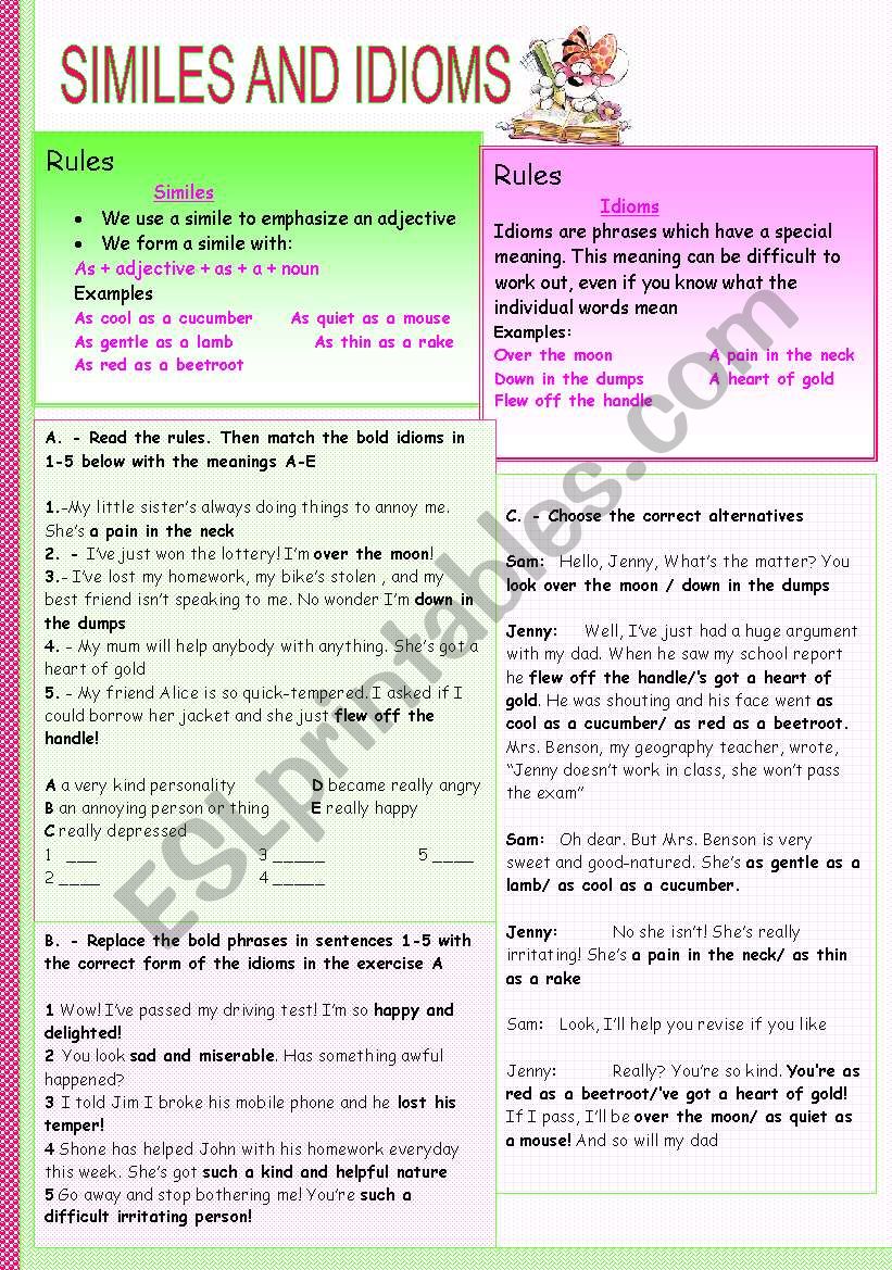 SIMILES AND IDIOMS worksheet