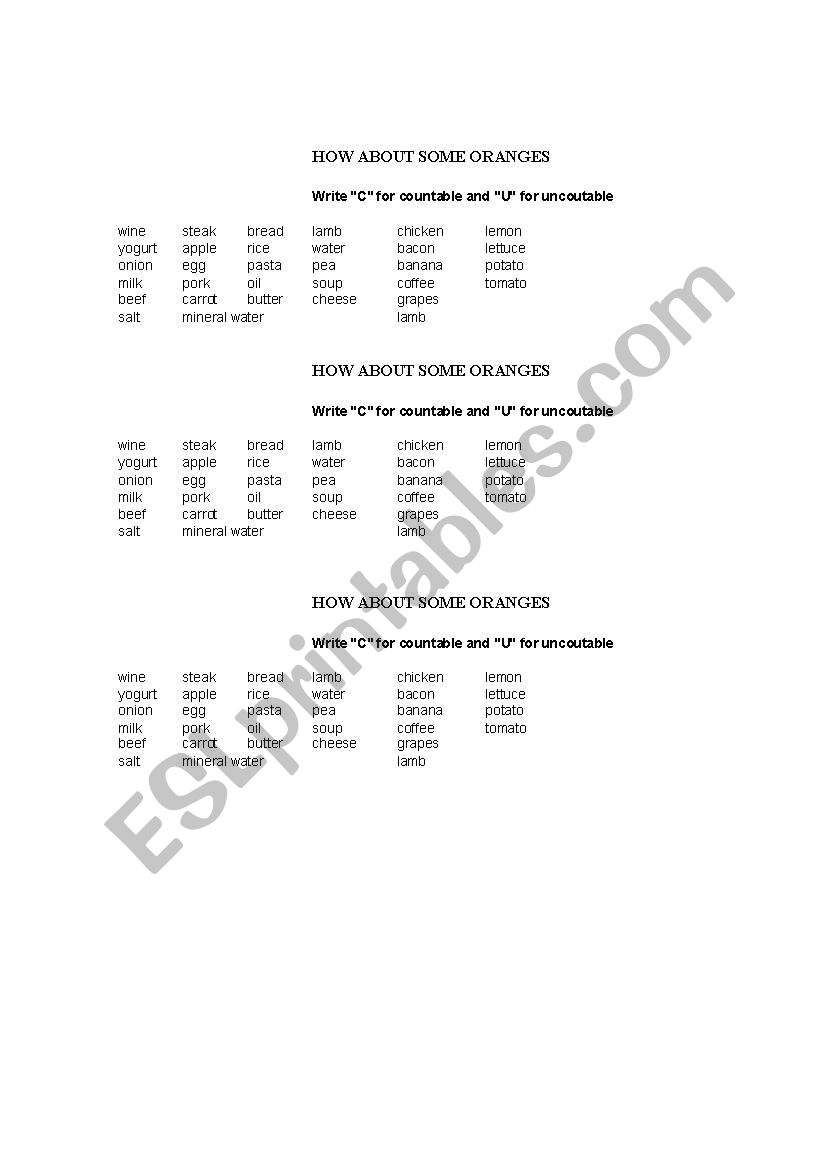 countable and incountable nouns