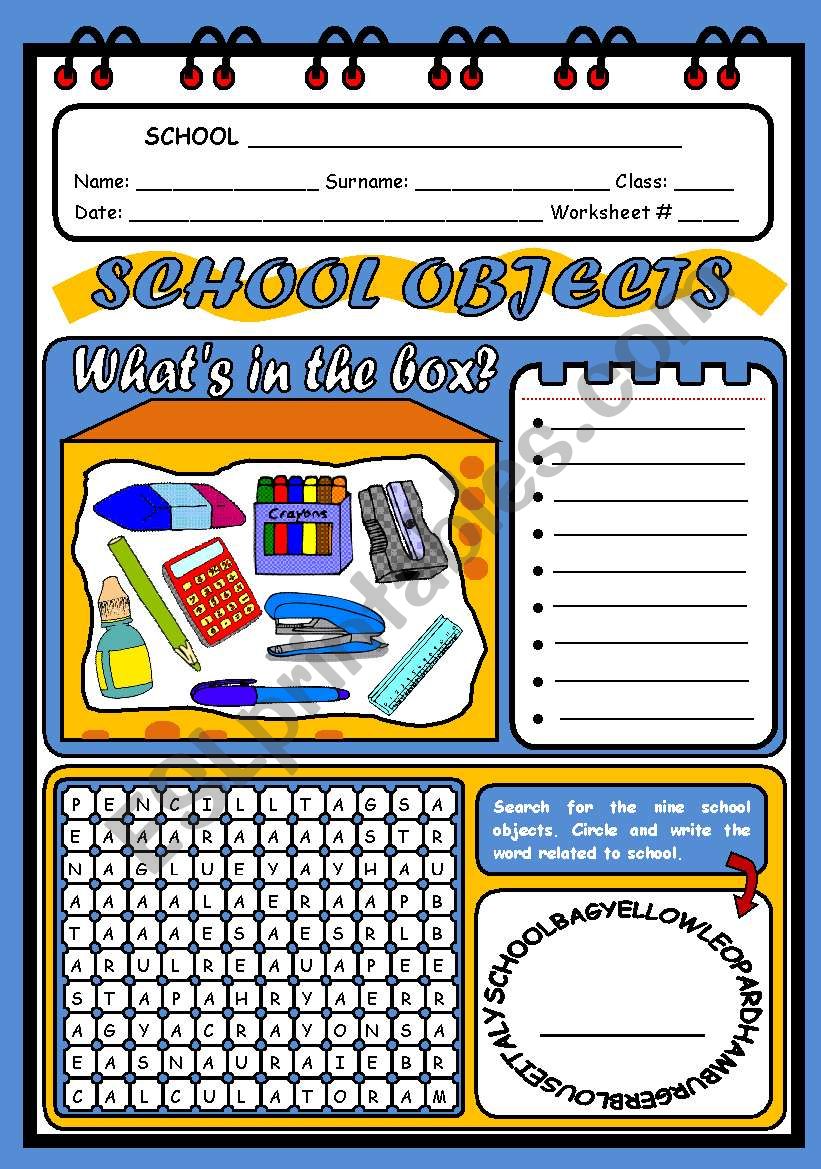 SCHOOL OBJECTS worksheet