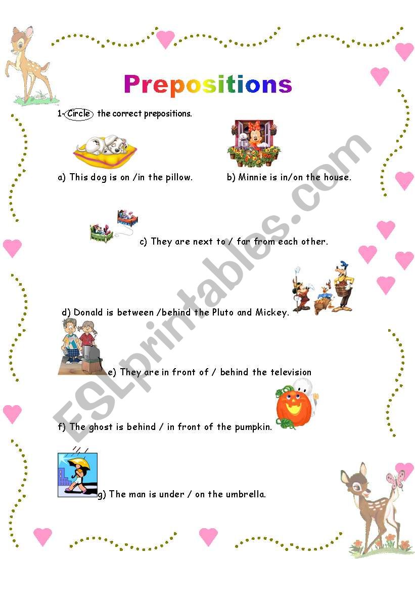 prepositions  worksheet