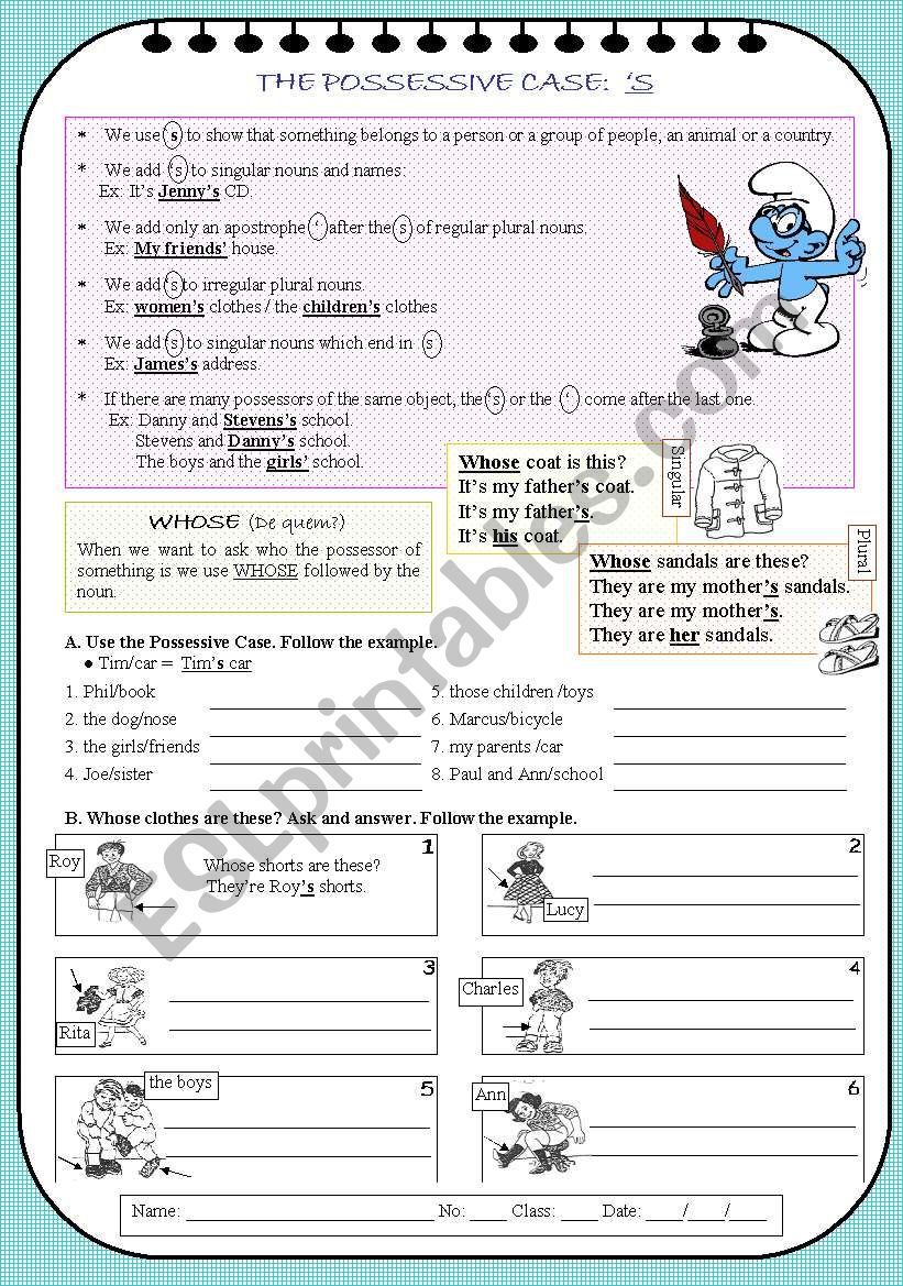 THE POSSESSSIVE CASE worksheet