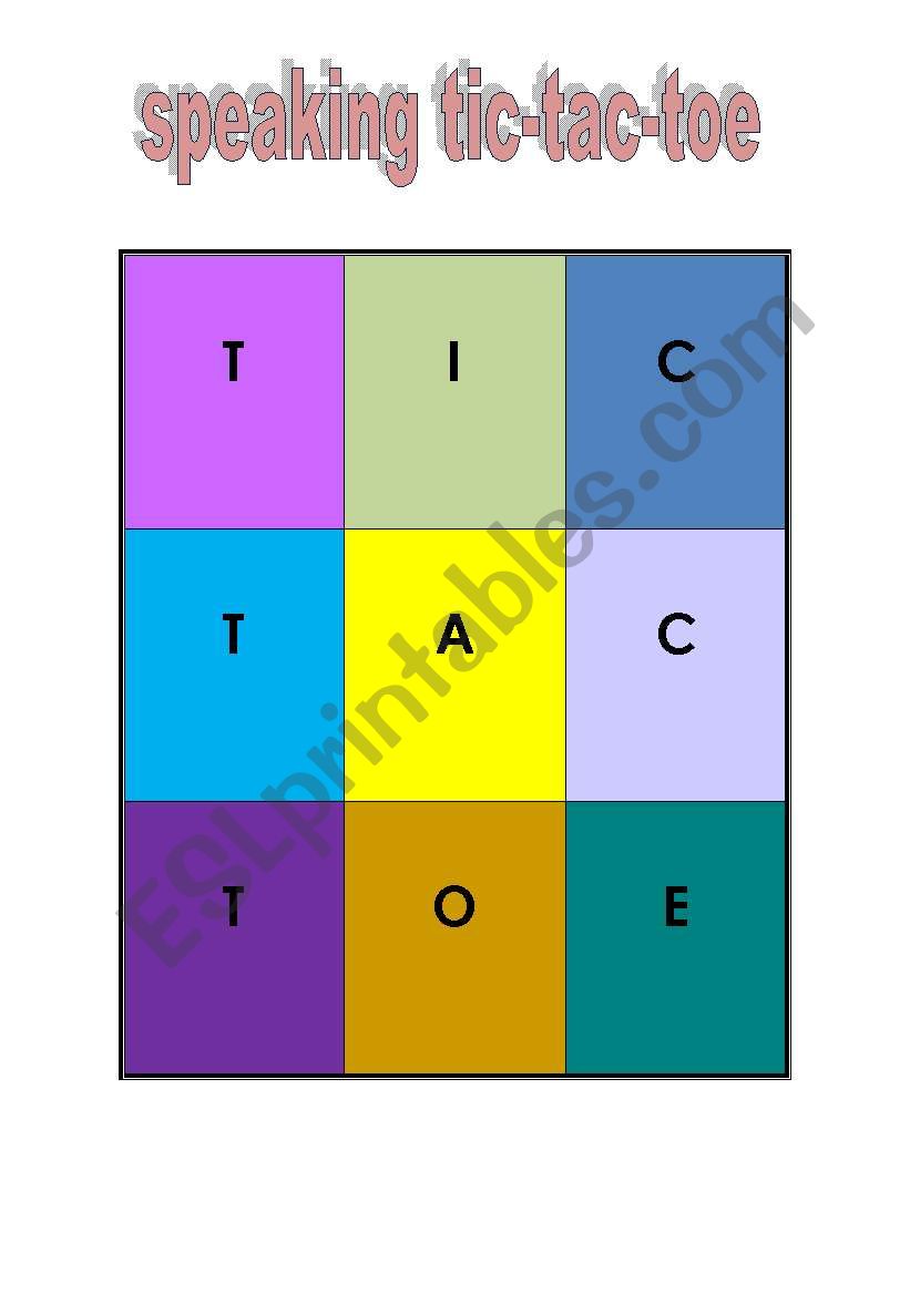 speaking tic tac toe worksheet