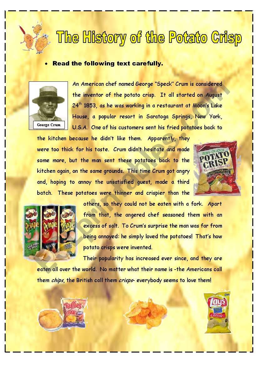The History of the Potato Crisp - 2 pages + key
