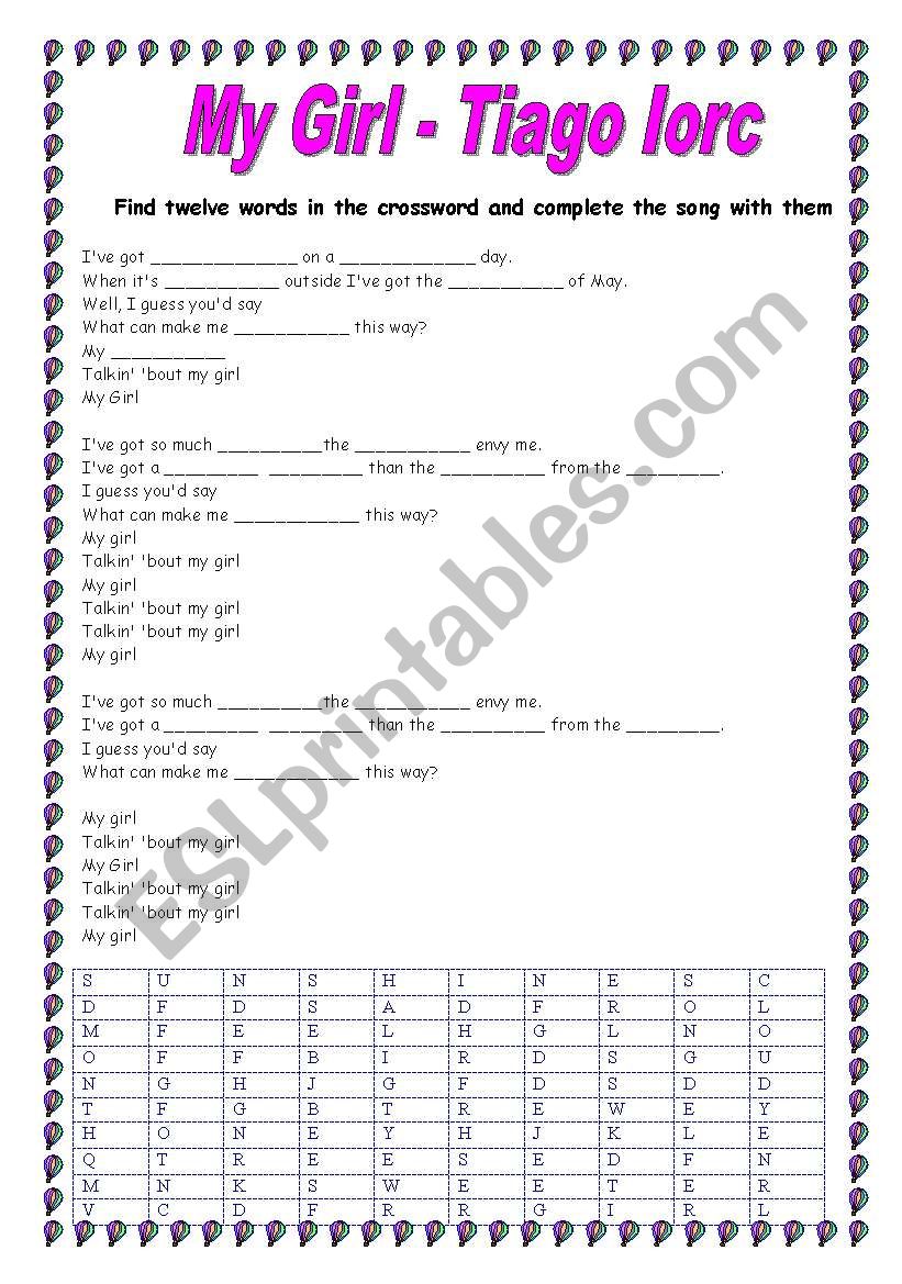 My Girl Tiago Iorc worksheet