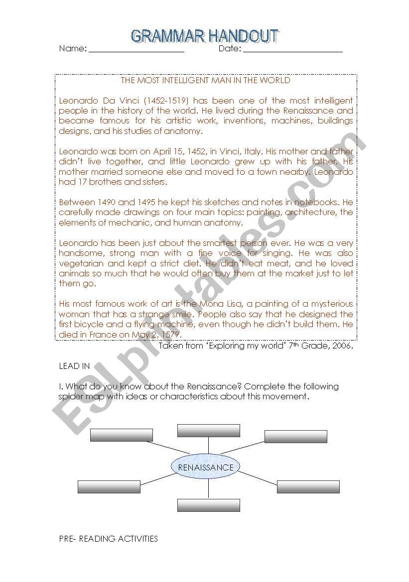 GRAMMAR HANDOUT - SIMPLE PAST worksheet