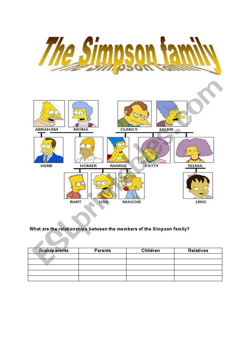 The simpson family worksheet