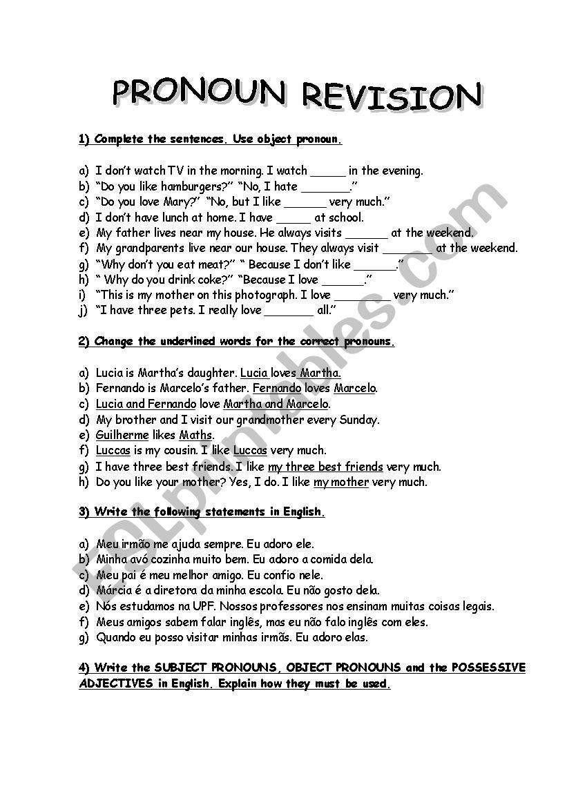 Object Pronoun Revision worksheet