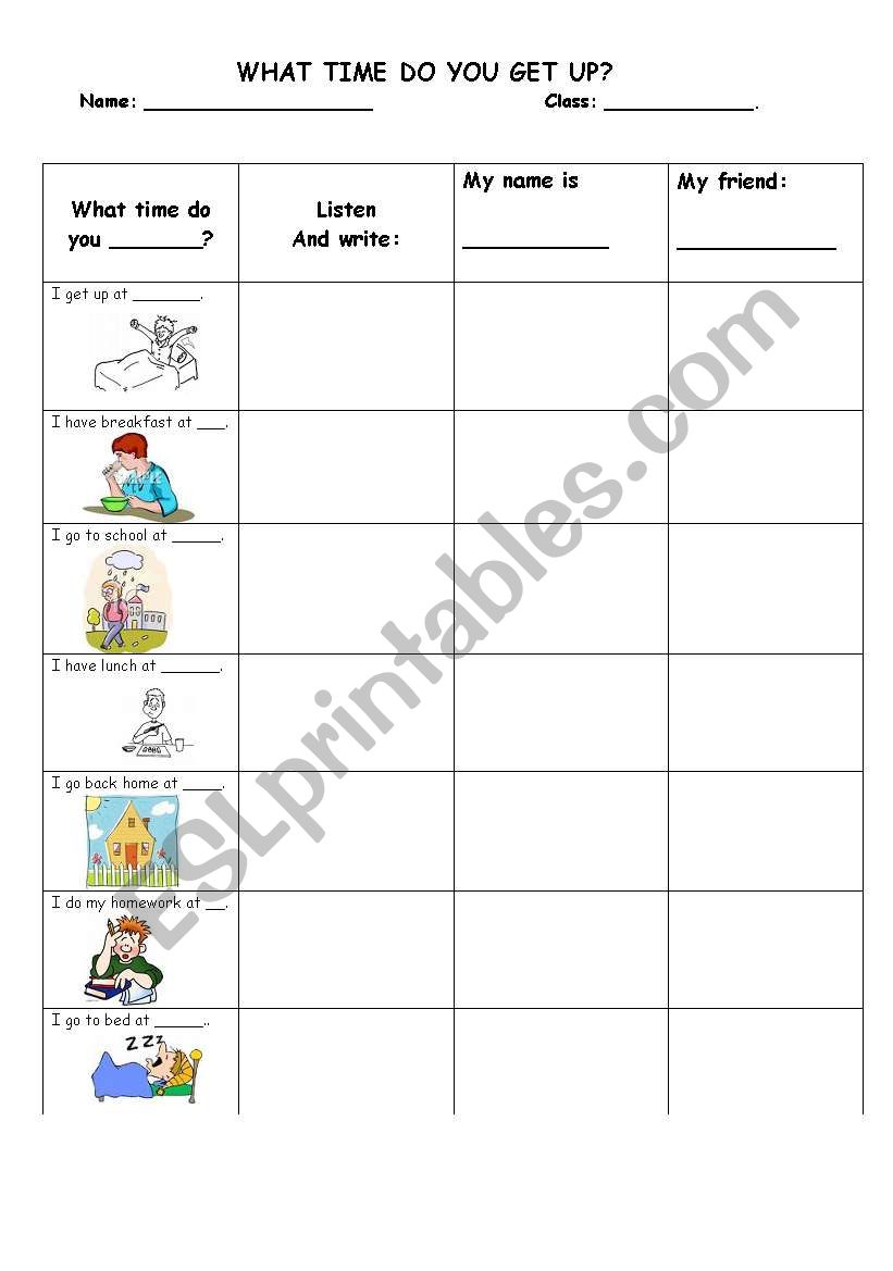 What time do you get up? worksheet