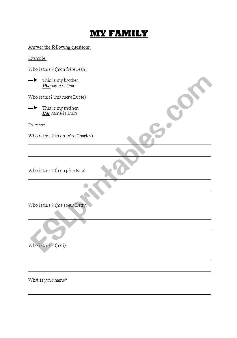 MY FAMILY - translation worksheet