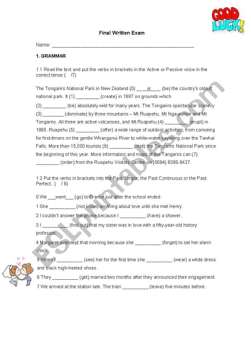 Final Written Exam worksheet