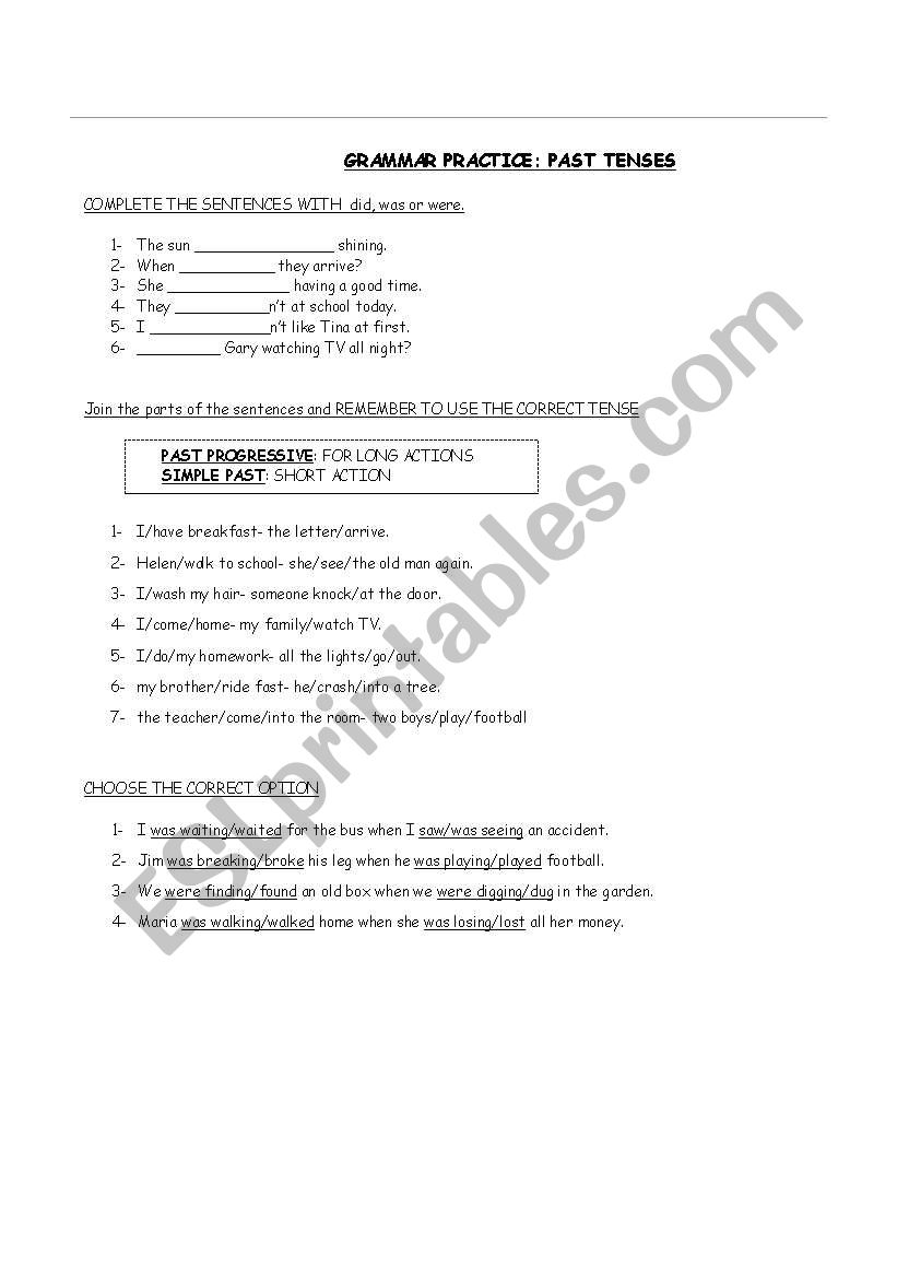 Past Tenses worksheet