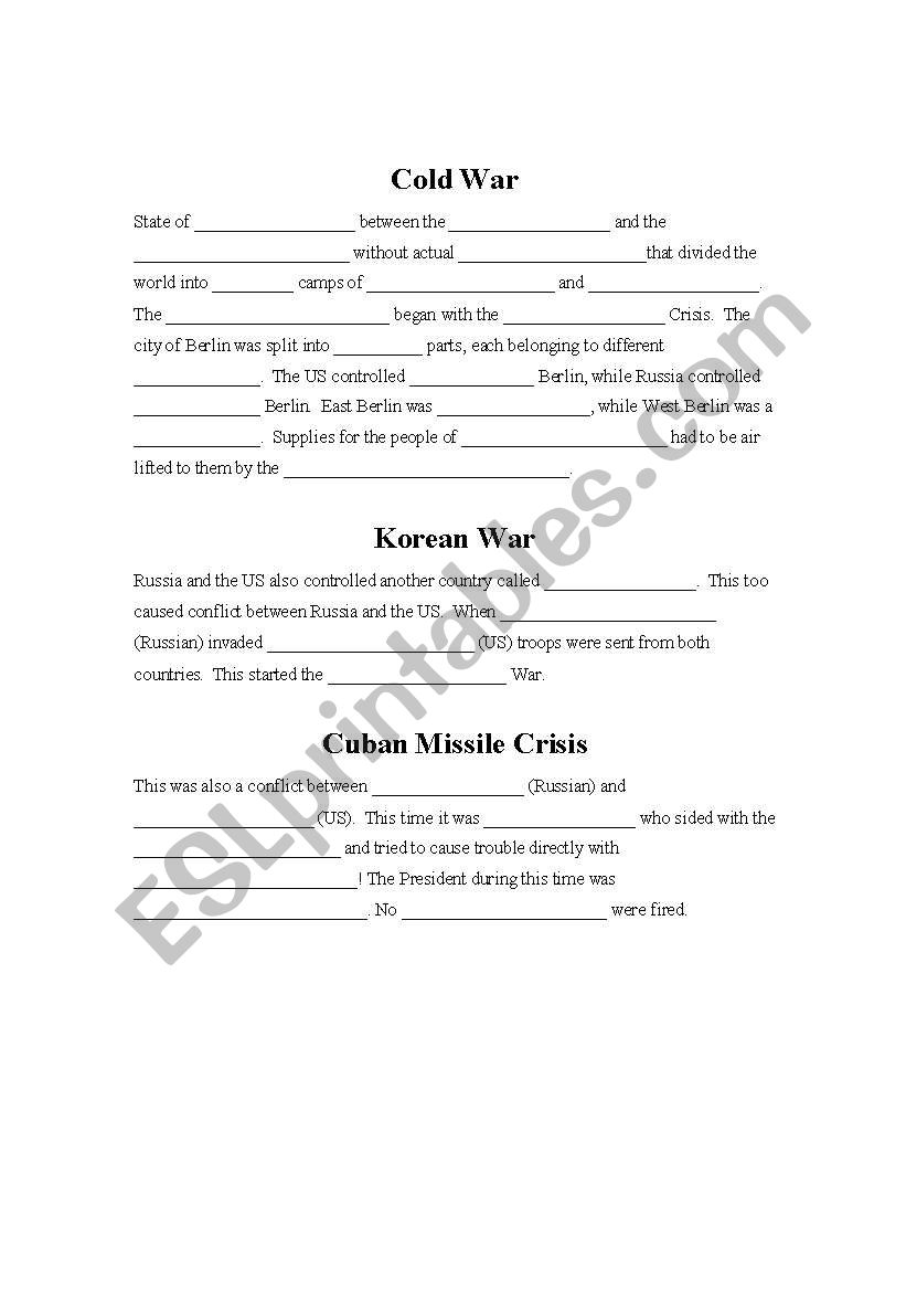 Cold War Notes worksheet