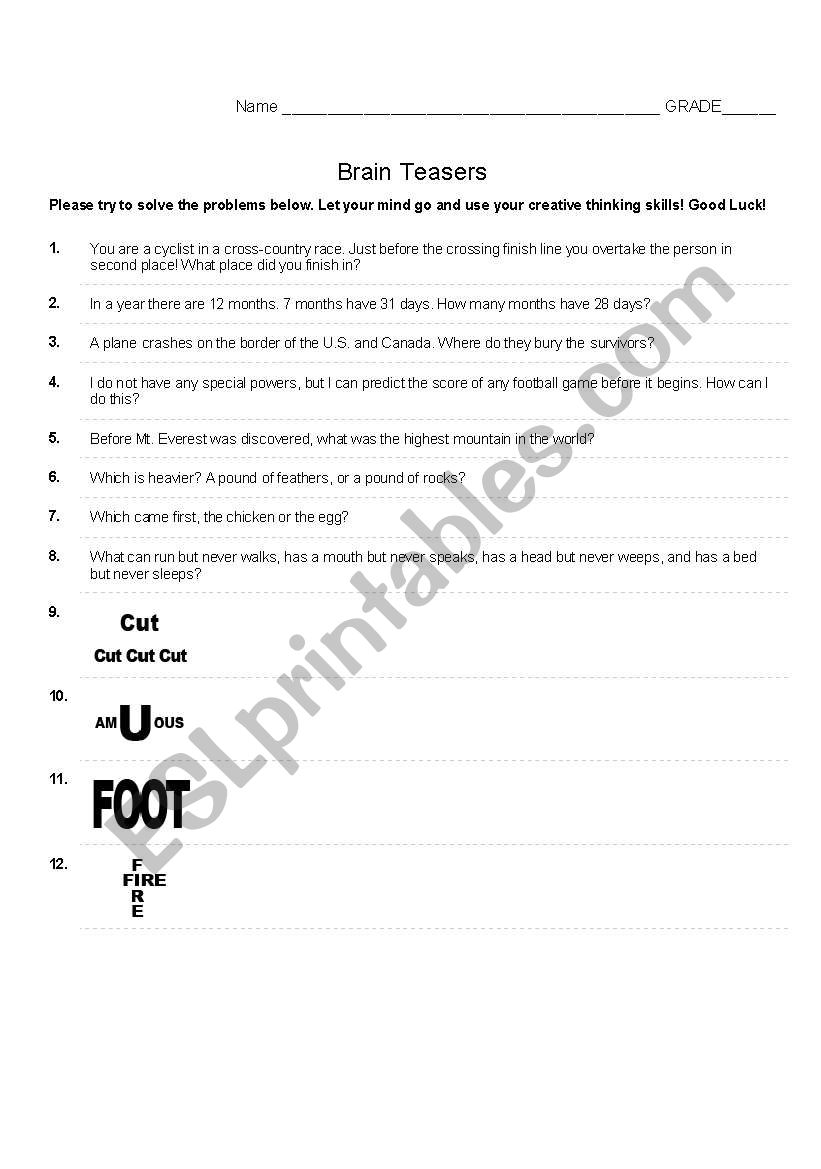 Brain Teasers worksheet