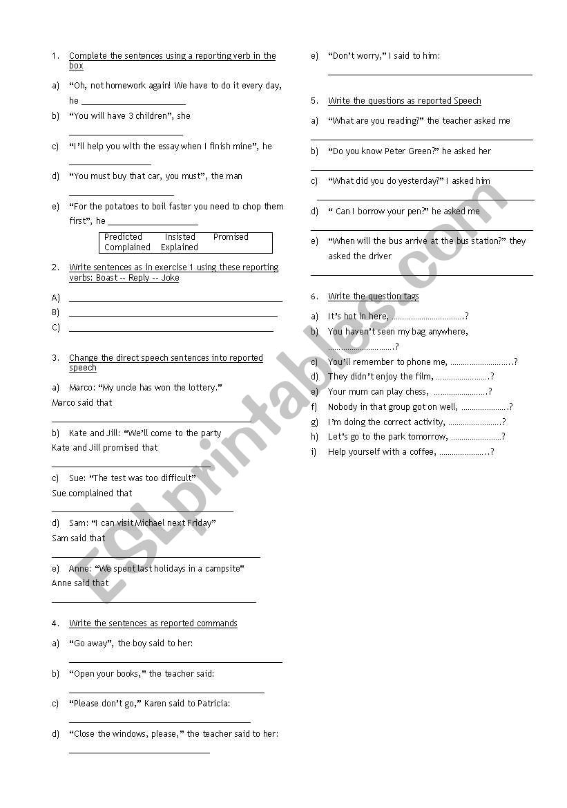 Reported Speech and question tags