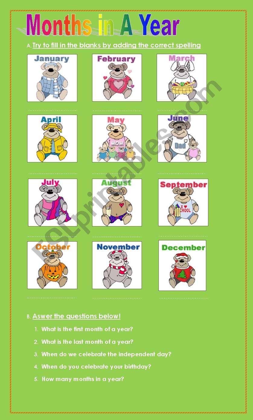 months in a year worksheet