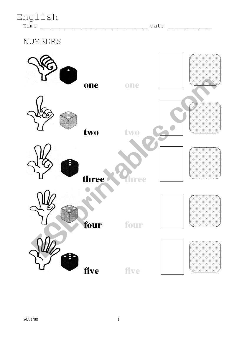 numbers worksheet