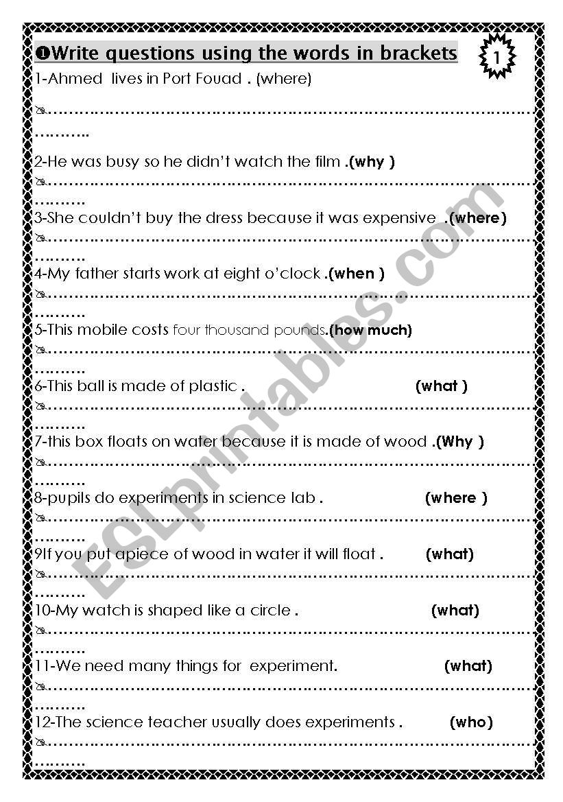 tests worksheet