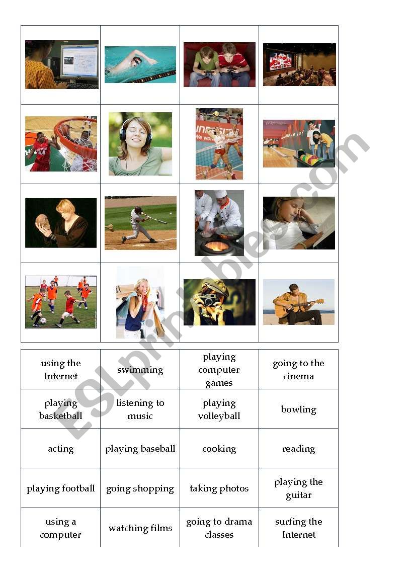 Memory game - hobby - activities - actions