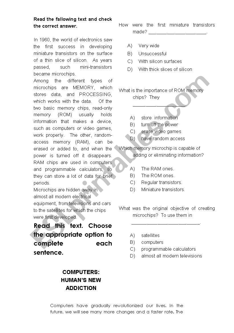 reading comprehension worksheet