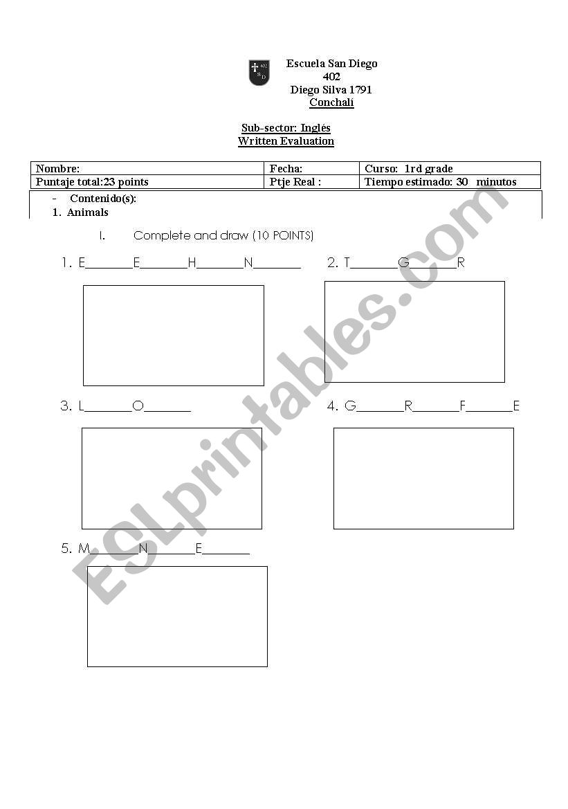 zoo animals test worksheet