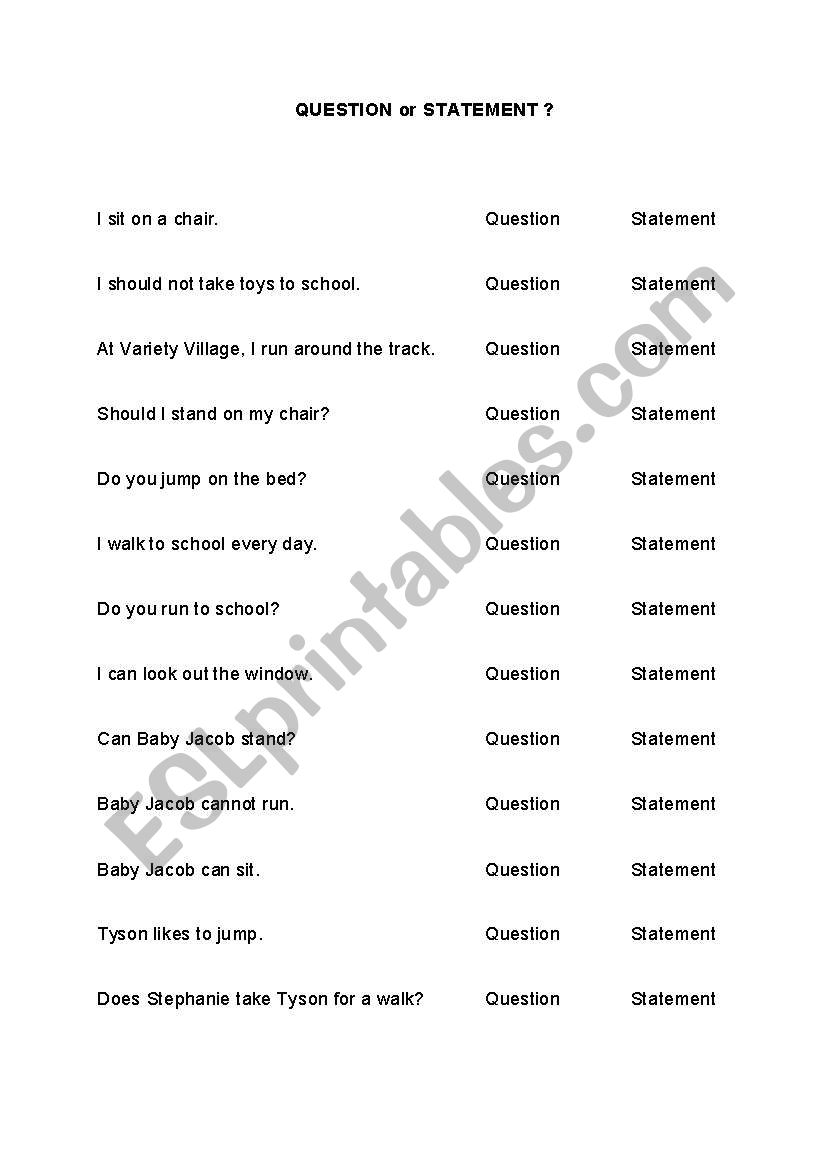 Question or Statement? worksheet