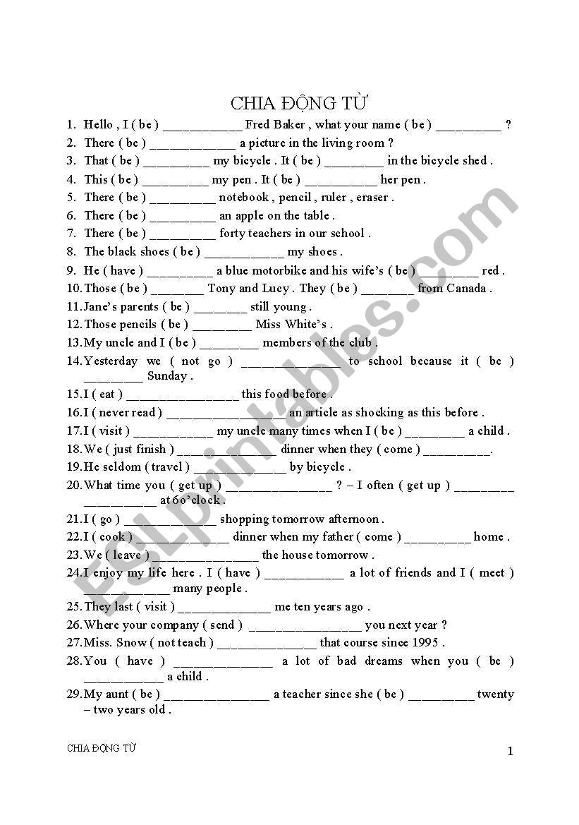 Correct Verb Form Worksheets