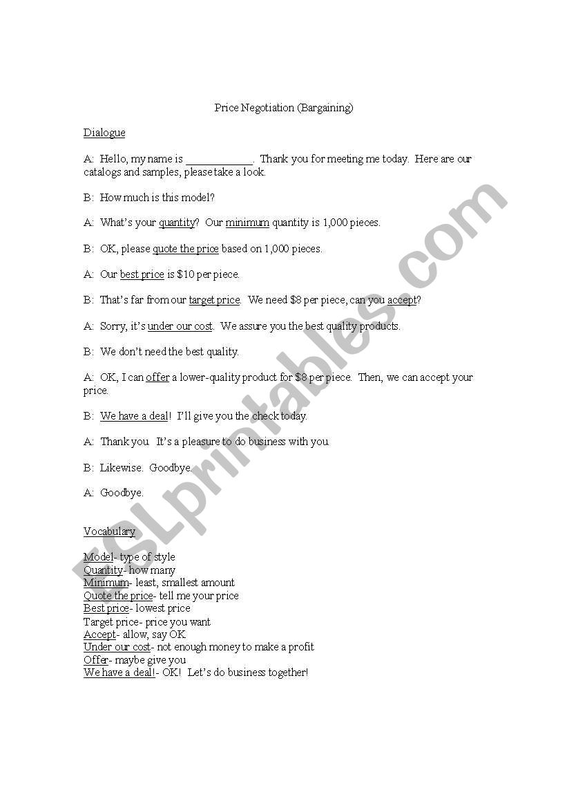 Bargaining worksheet