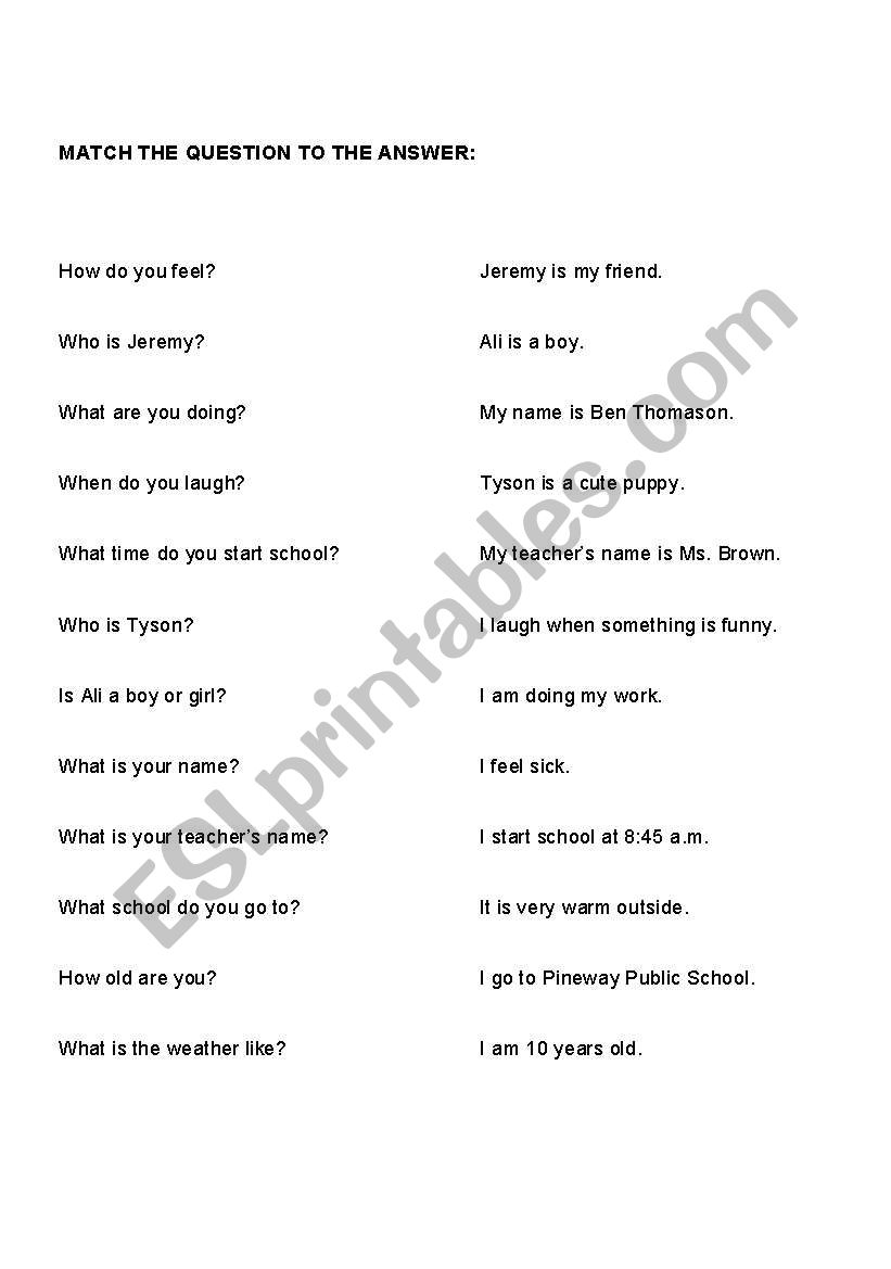 Questions & Answers worksheet