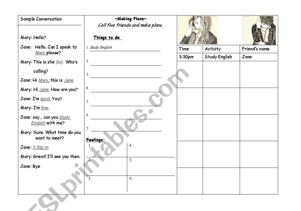 making plans on the phone worksheet