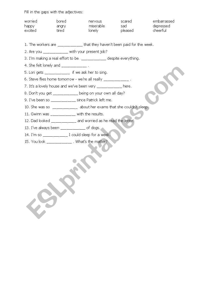 ADJECTIVES FOR FEELINGS worksheet