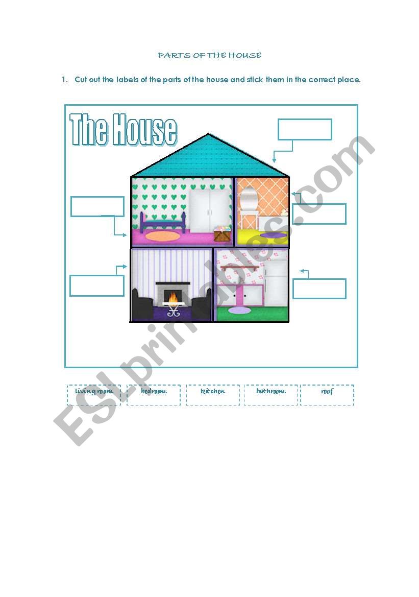 English worksheets The House Cut and paste